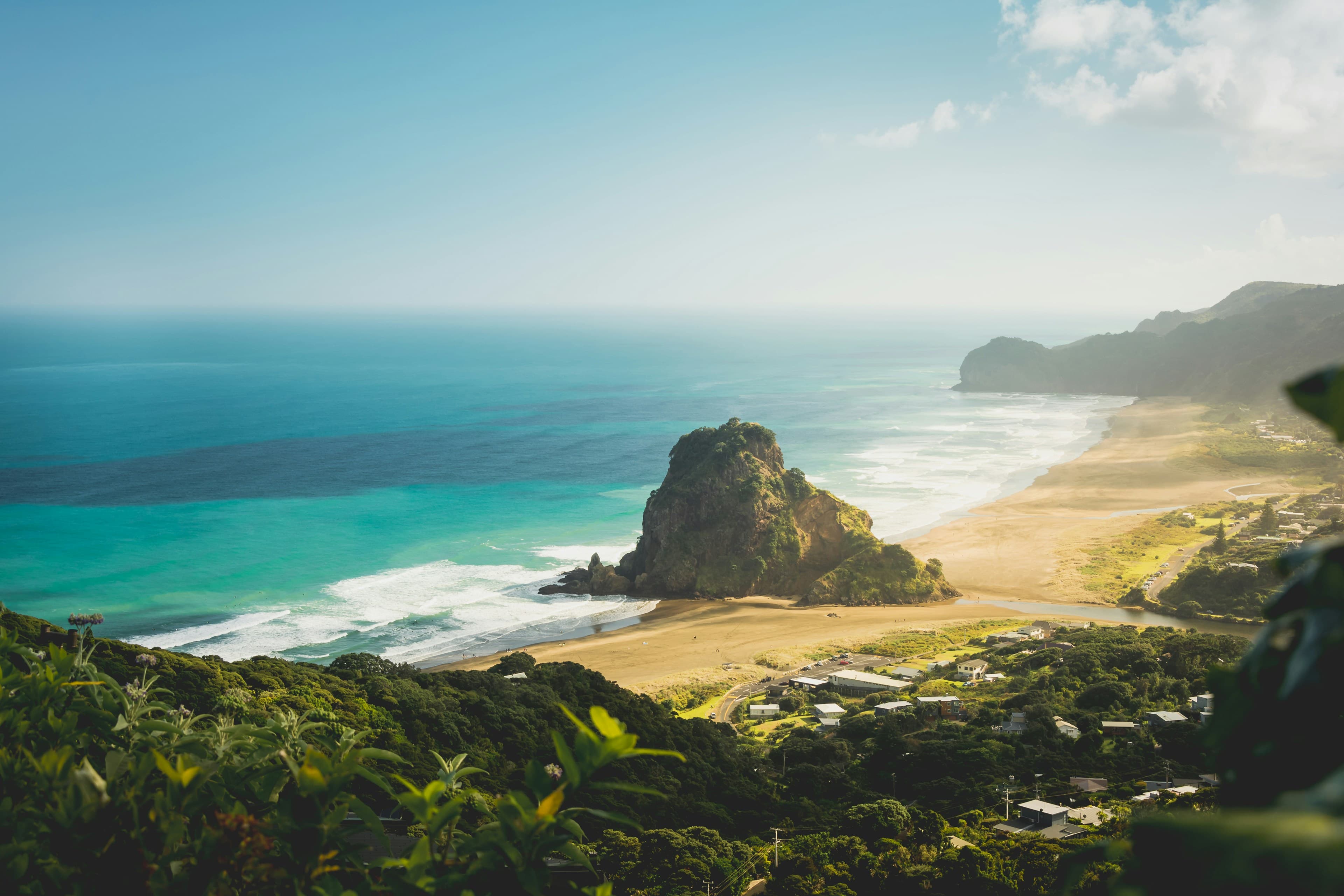Piha Beach with iconic Lion Rock, Auckland, New Zealand